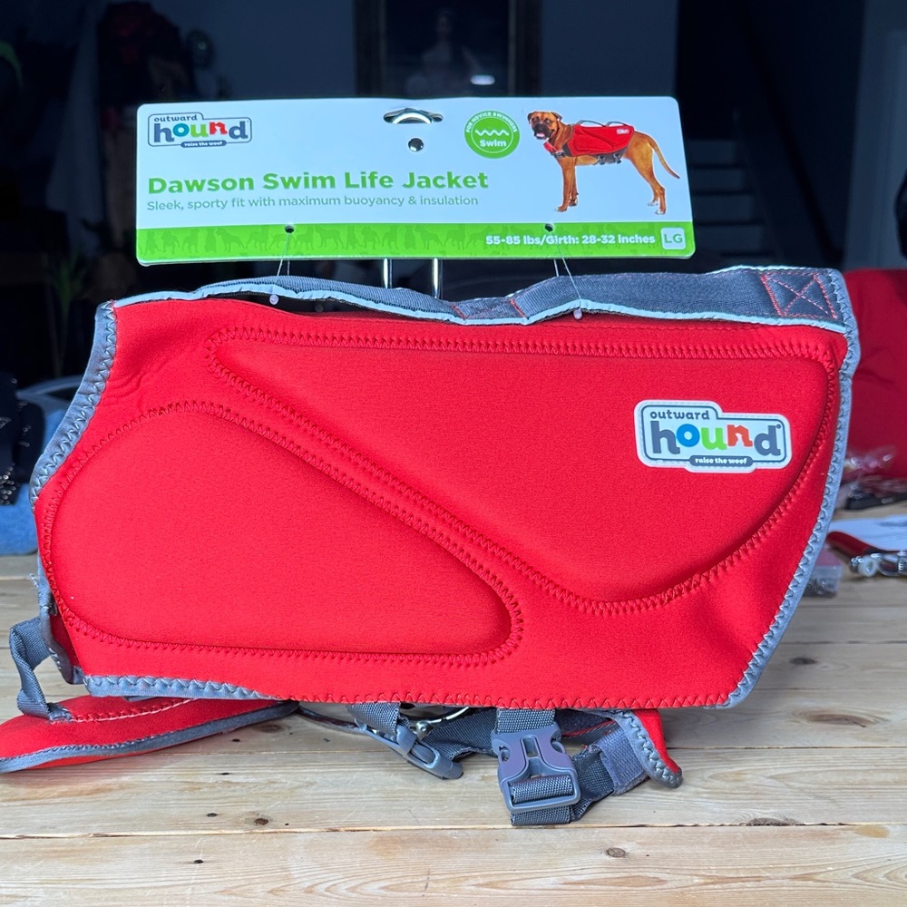 Outward Hound Raise The Woof Dogs Sz L/G  55-85 Lbs Red /Gray Swim Life Jacket